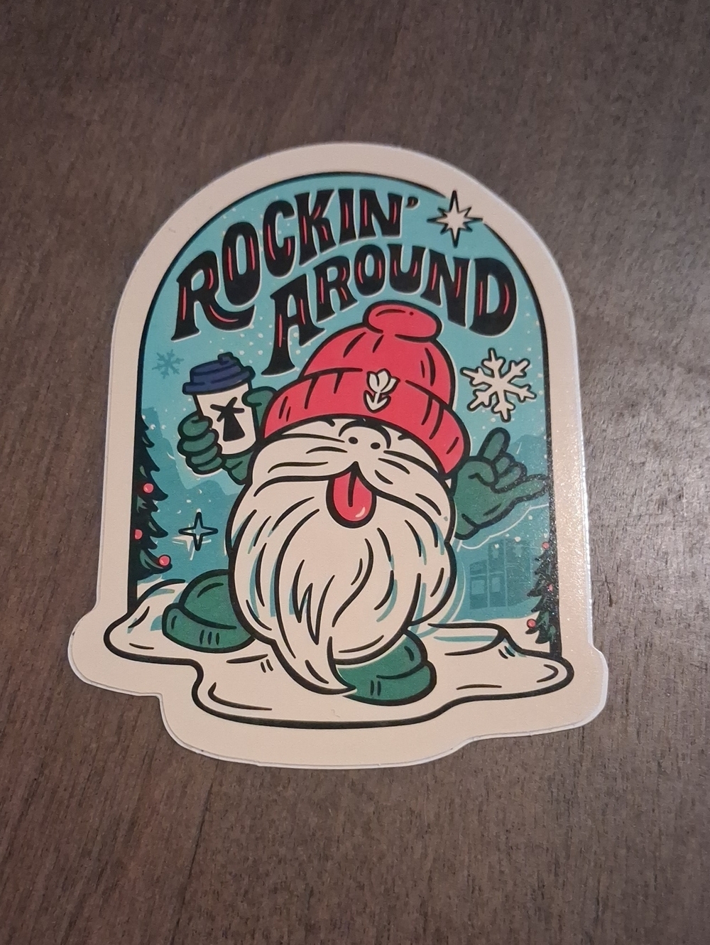 Rockin' Around Holiday Gnome Sticker - Dutch Bros